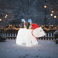 Urs polar gonflabil de exterior, iluminare LED, cu doi pinguini, compresor integrat, 200x120x80 cm, alb