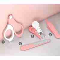 Set 4in1 de Ingrijire Unghii pentru Bebelusi, Flippy, Cutie de Depozitare Transparenta, 0-6 Ani, 13.6x8x2 cm, Roz