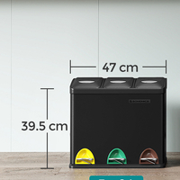 SONGMICS Cos de gunoi din otel cu 3 compartimente colectare selectiva, cu galeti interioare, 3x8litri, negru mat