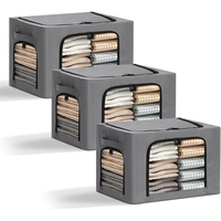 Cutie de Depozitare, Vafy, cu 3 Ferestre cu Fermoar Bidirectional, Cadru din Otel, Impermeabil, 38L, 42 x 30 x 30 cm, Gri Inchis