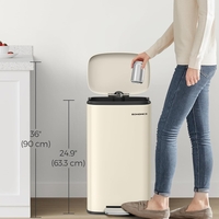 SONGMICS Cos de gunoi din otel cu pedala, galeata interioara plastic, capac inchidere lenta, 30L, 35x30x63cm, bej