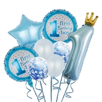 Set 8 Baloane din Folie Metalizată si din Latex, Vafy, Figurine Cifra 1 Printesa 91cm, Stea 45 cm si Cerc 55 cm, Baloane Latex 30 cm, Tema Prima