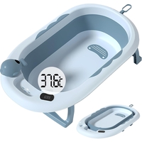 Cada de Baie, Flippy, pentru Copii 0 luni - 6 Ani, cu Termometru, Pliabila, Perna Suport Inclusa, din Plastic, 81.5 x 49 x 21.5 cm, Albastru