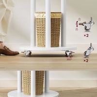 VASAGLE Cuier din lemn masiv, cu 11 agatatori si 3 rafturi, 4 roti detasabile rotative 360°, 40x40x175 cm, alb