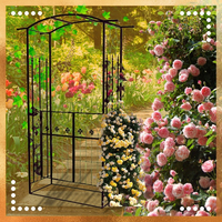Pergola gradina metalica cu poarta, suport plante cataratoare, 106x50x217 cm, negru