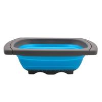 Cos de Scurgere Retractabil pentru Chiuveta, Flippy, cu Filtru, pentru Fructe si Legume, de Uz Casnic, 39x12 cm, Design Extensibil pana la 61 cm, cu Manere de Prindere, Albastru