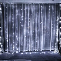 Instalatie Craciun, Tip Perdea, IP44, 6 m x 3 m, 480 LED-uri, Alb rece, cu 8 jocuri de lumini, 31 V, 9W, Interconectabila, Prelungitor 3 m inclus, Fir transparent, Interior/ Exterior, Vafy