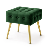 Taburet tapitat Quadra, velur, cu picioare metalice, 40x40x42 cm, verde