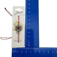 Martisor Bratara Snur Alb-Rosu, Jolie, Pandantiv Metalic, Model Floare