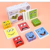 Jucarie Pentru Copii Montessori Flippy, Cub din Lemn, Asamblare Fete, 64 de Carti Distractive, pentru Baieti si Fete, Varsta +3 ani, Educativ, Cutie