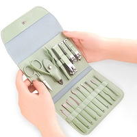 Set 16 Piese de Ingrijire Cosmetica, Flippy, pentru Manichiura, Pedichiura, Fata, Geanta Organizatoare din Piele Ecologica Inclusa, Verde