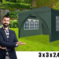Cort pavilion de gradina, 300x300 cm, cu 4 pereti laterali cu ferestre, impermeabil cu rezistenta UV, verde
