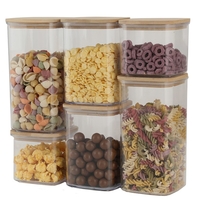 Cutii de Depozitare Alimente, Flippy, Set din 6 Cutii de tip Container, Cutii pentru Cereale, din Plastic, Capac din Bambuc, 2pc 0.5 l. 2pc 0.8 l