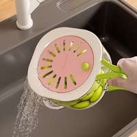 Cos de Scurgere pentru Fructe 2 in 1, Vafy, din Plastic Durabil, Filtru Telescopic, Scurgator de Fructe si Legume, pentru Uz Casnic, 15 x 15 x 8.5 cm, Roz/Bej