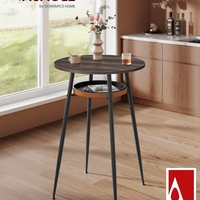 VASAGLE Masa de bar maro, 70x70x91 cm – design elegant cu piele artificiala, blat 60 cm, stabila si usor de asamblat