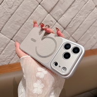 Carcasa Magnetica Mata, Vafy, Compatibila iPhone 17 Air, din TPU/PC si Piele Ecologica, Argintiu