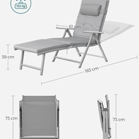 SONGMICS Sezlong pliabil, cu saltea groasa si tetiera, spatar reglabil, maxim 150kg, 183x60x39cm, gri