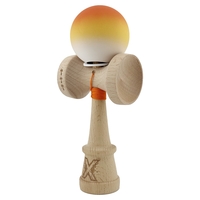 Kendama X Originala, Profesionala, Flippy, Cupe Mari KING SIZE V3, Rubber Grip, Gaura in Baza, Rulment Metalic, din lemn 18 cm, Ata 62/65 cm, Gradient Portocaliu/Galben/Alb