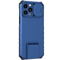 Husa Defender cu Stand pentru iPhone 12 Pro, Albastru, Suport reglabil, Antisoc, Protectie glisanta pentru camera, Vafy