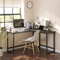 VASAGLE Birou in forma de L cu suport pentru monitor, cadru metalic, 140x130x76cm, negru