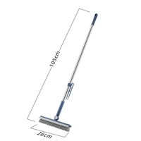 Perie de Curatare pentru Podele si Rosturi, Flippy, Lungime Maner 105 cm, Capat Pivotant 180 Grade, Peri din PP, Otel si Plastic, Cleste pentru Scame si Par Inclus, Albastru