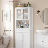 VASAGLE Dulap de baie cu sertar si rafturi reglabile, MDF, 60x30x170 cm, alb