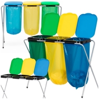 Cos de gunoi selectiv cu 3 compartimente, cadru metalic si capace PP, 98x42x74 cm
