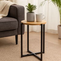 Masuta rotunda tip noptiera, baza metalica, 29x42 cm, design minimalist, negru
