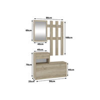 Set mobilier hol cu pantofar, oglinda, sertar si cuier metalic, PAL laminat, 90x25x170 cm, stejar sonoma