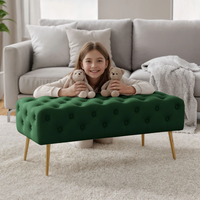 Taburet Monaco, tapitat cu catifea, tip banca, cu picioare metalice, 100x42x41 cm, verde