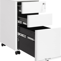 SONGMICS Dulap birou rollbox, cu 3 sertare si roti, corp metalic preasamblat cu incuietoare, pentru documente A4, 46x30x59 cm, alb