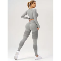 Costum Sport de Dama, Flippy, pentru Yoga, Talie Inalta, Top Scurt, Elastic, Gri, Marime S