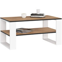 Masuta cafea ALEX cu raft inferior, PAL laminat, 92x53x45 cm, stejar craft si alb
