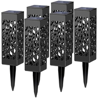 Lampa solara LED, Flippy, Set 6 Bucati, Tip Felinar, pentru Gradina, Inaltime 30.2 cm, putere 0.2W, 1.2V, 600mAh, Lumina Alb Rece, Negru