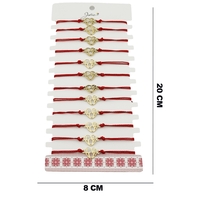Bratara Martisor pentru Dama, Jolie, Model Love, Set 12 bucati, Pandativ din Inox Auriu, Snur Ajustabil Impletit, Rosu