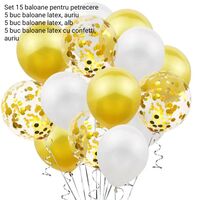 Set 15 baloane pentru petrecere, Flippy, alb/auriu, 30 cm