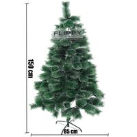Brad artificial de Craciun tip pin inzapezit, inaltime 150 cm, diametru 85 cm, 160 ramuri cu ace 3D 12 cm, Flippy, verde cu varfuri ninse, suport metalic inclus