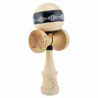 Kendama X FREQUENCY Originala, Profesionala, Flippy, Big Cups V2, Super Sticky cu Cupe Mari, Rulment Metalic, din lemn 18 cm, Ata 55 cm, Negru/Maro