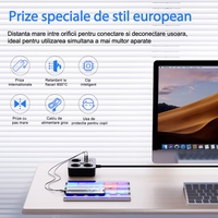 Prelungitor Multifunctional pentru Birou, Vafy, 3 Prize, 2 USB-A, 2 TYPE-C, Suport pentru Telefon, 3250W, Lungime Cablu 2 m, 11.4 x 12.4 cm, Negru