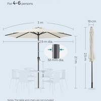 SONGMICS Umbrela de gradina, cu manivela pentru deschidere, sistem inclinare, 300cm, bej
