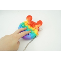 Jucarie antistres din silicon Flippy, Pop it Now and Flip It ,Mini Geanta, Soricel, 6 cm, Curcubeu