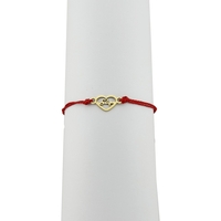 Bratara Martisor pentru Dama, Jolie, Model Inima, Set 12 bucati, Pandativ din Inox Auriu, Snur Ajustabil Impletit, Rosu