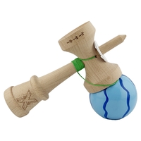 Kendama X Originala, Profesionala, Flippy, Super Sticky cu Cupe Mari KING SIZE V3, Gaura in Baza, Rulment Metalic, din lemn 18 cm, Ata 62/65 cm, Special Albastru deschis