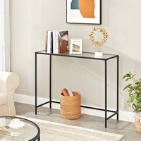VASAGLE Masa de intrare, blat din sticla securizata, cadru din metal, pentru sufragerie, 100x35x80cm, negru