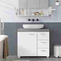 VASAGLE Dulap baie lavoar, cu 3 sertare si 2 compartimente, MDF, 70x30x64 cm, alb si gri