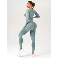 Costum Sport de Dama, Flippy, pentru Yoga, Talie Inalta, Top Scurt, Elastic, Verde Menta, Marime L
