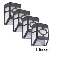 Set 4 Lampi Solare Led pentru Gradina, Flippy, Model Geometric, 11.8 x 8.6 x 5 cm, Buton On-Off, Alb Cald, Negru/Alb