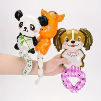 Balon din Folie Metalizata, Vafy, Figurine Animalute, Tip Bratara, Model Girafa, 13 x 35 cm, Ambalaj Individual, Pai Inclus, Umflare cu Aer sau Heliu, Maro