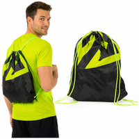 Sac sport tip rucsac cu snur, poliester oxford 210D, 45x35 cm, negru si verde lime