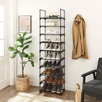SONGMICS Raft de depozitare pantofi pe 10 niveluri, metal, instalare modulara, 30x45x174cm, negru